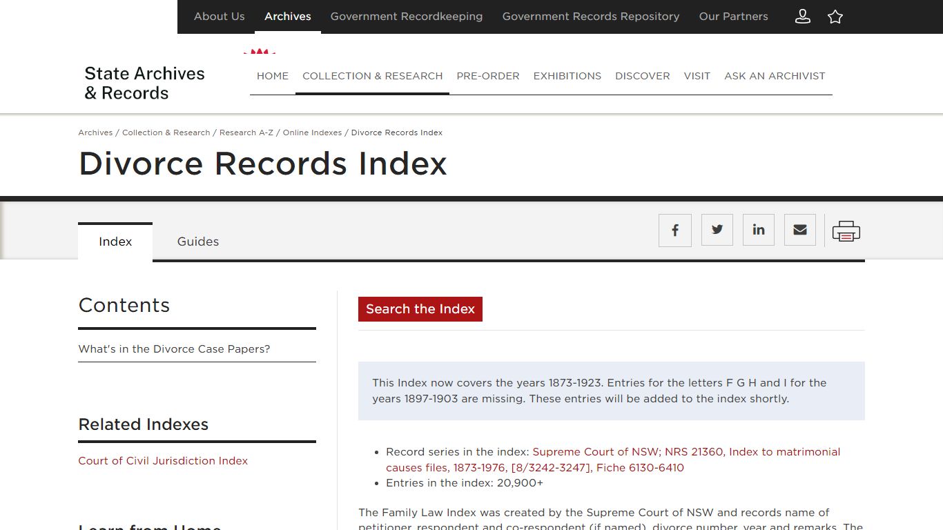 Divorce Records Index | NSW State Archives